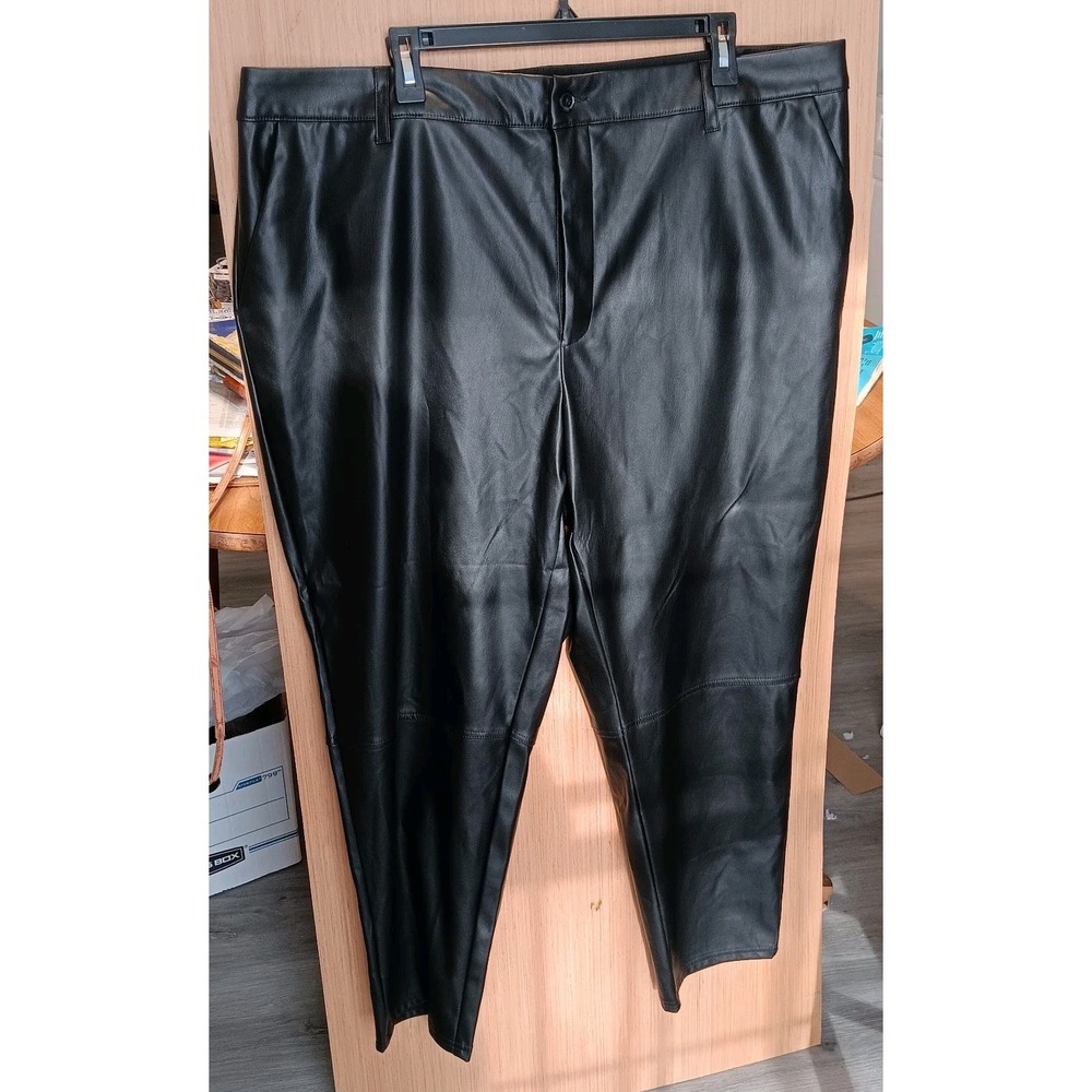 Nili Lotan x Target 16W/18W High Rise Ankle Faux Leather Pant Straight Leg Black
